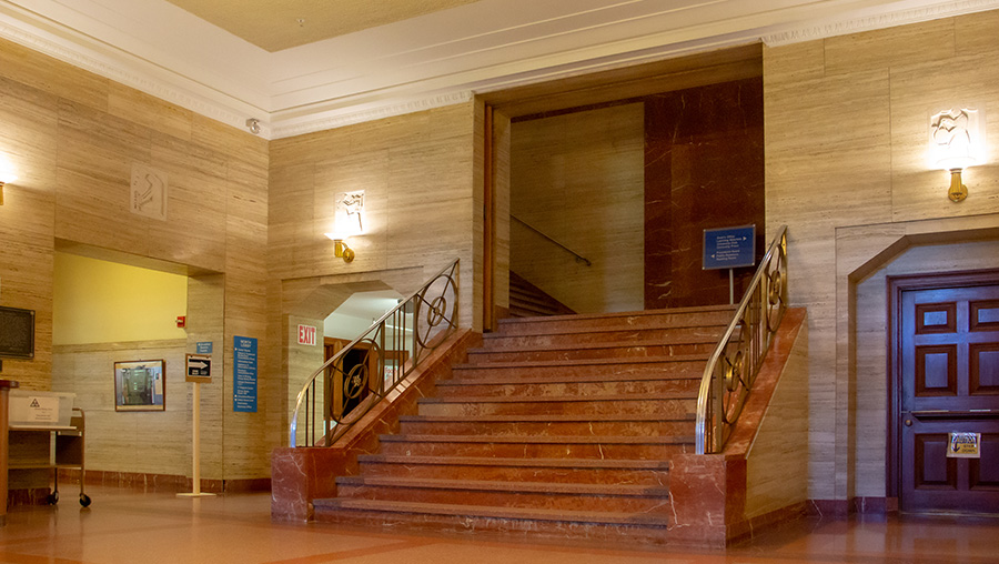 Main stairs in Fogler Library